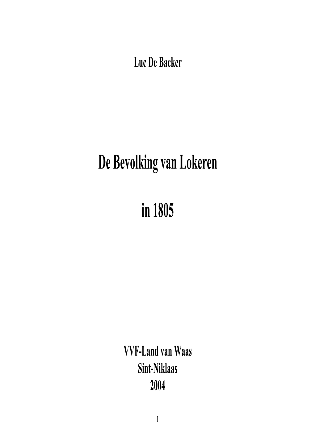 De Bevolking Van Lokeren in 1805