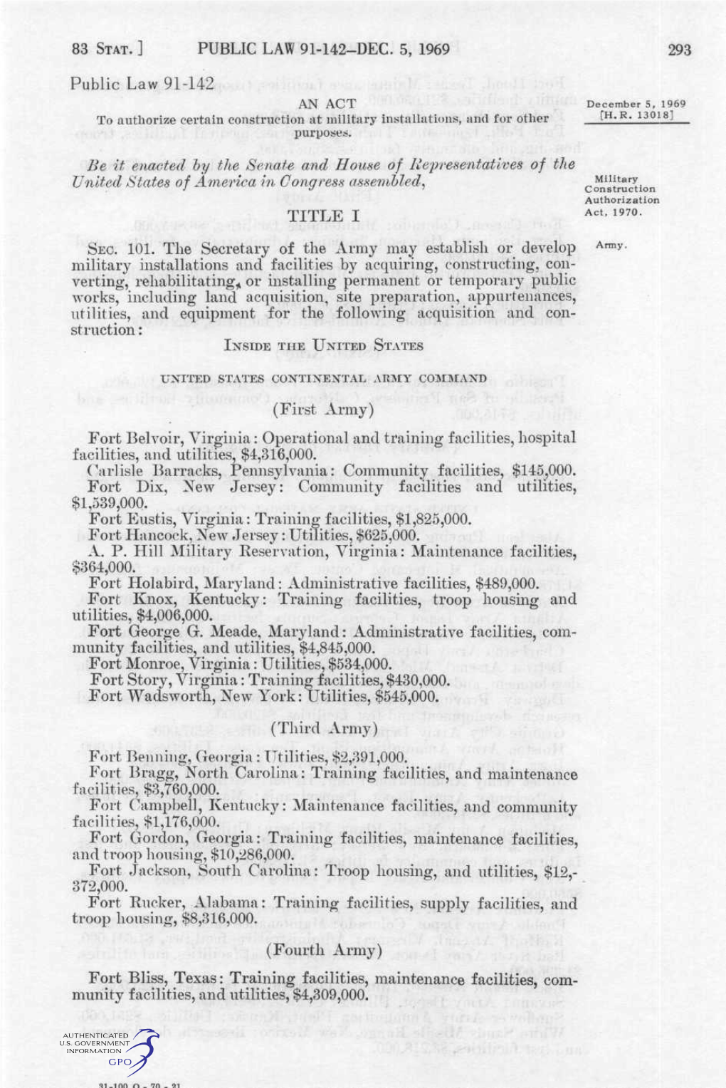 Public Law 91-142 Be It Enacted by the Senate and House of Representatl'ves of the United States of America in Congress Assemble