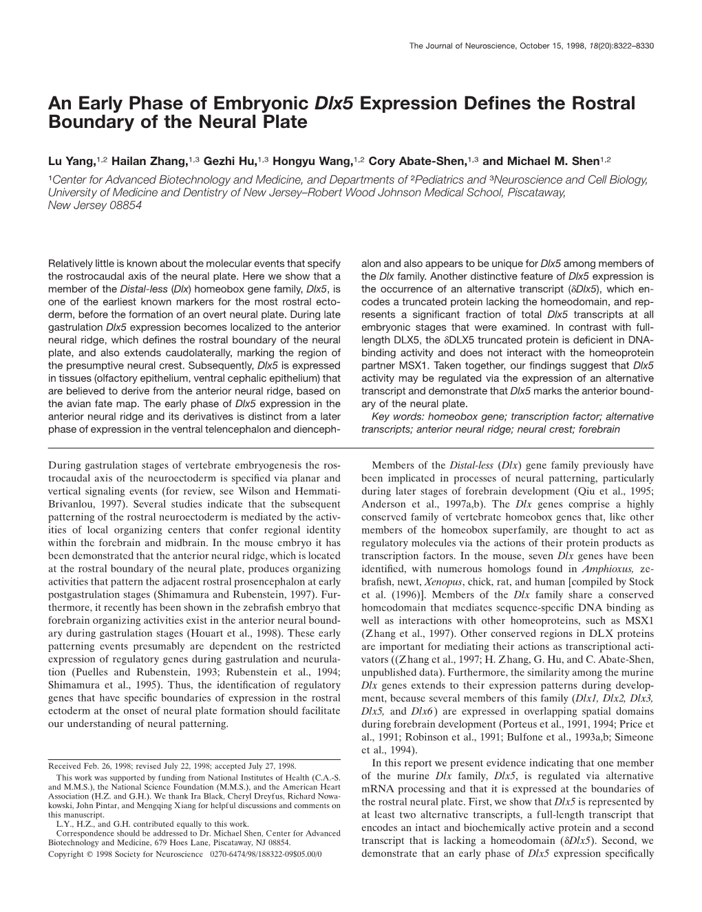 An Early Phase of Embryonic Dlx5 Expression Defines the Rostral