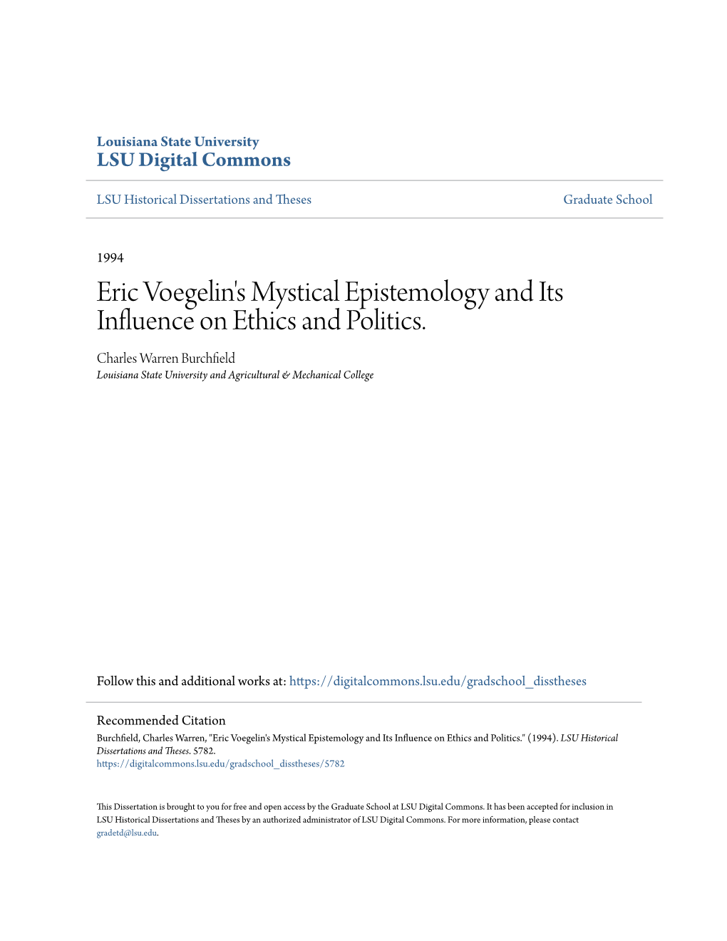 Eric Voegelin's Mystical Epistemology and Its Influence on Ethics and Politics