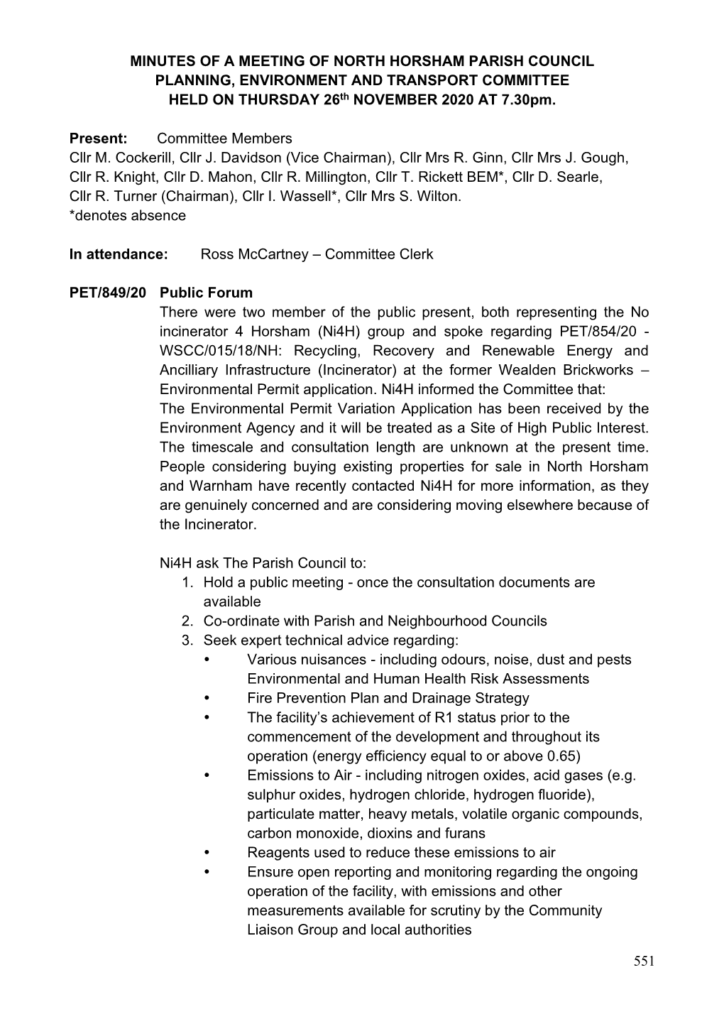 551 Minutes of a Meeting of North Horsham Parish