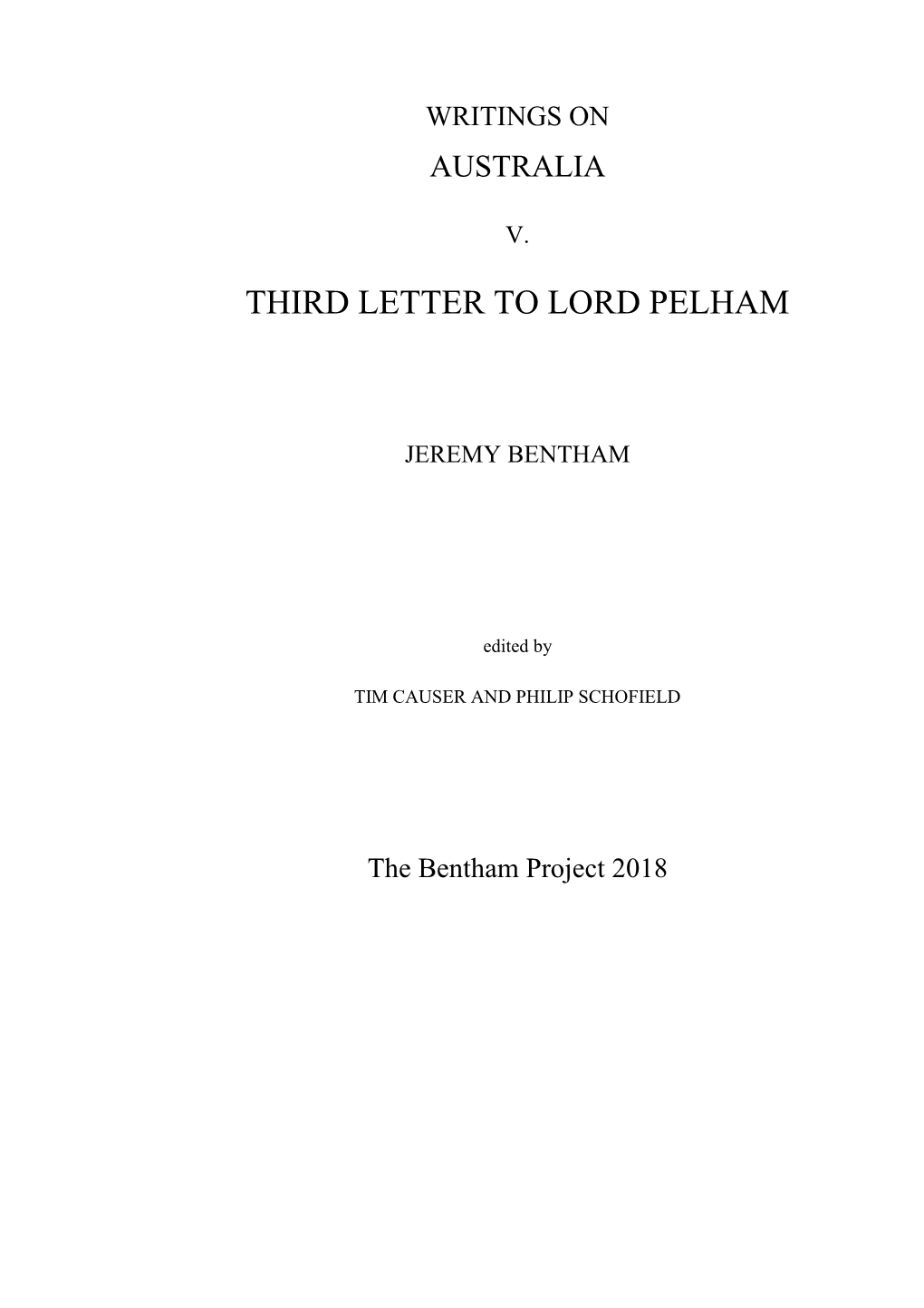 Third Letter to Lord Pelham