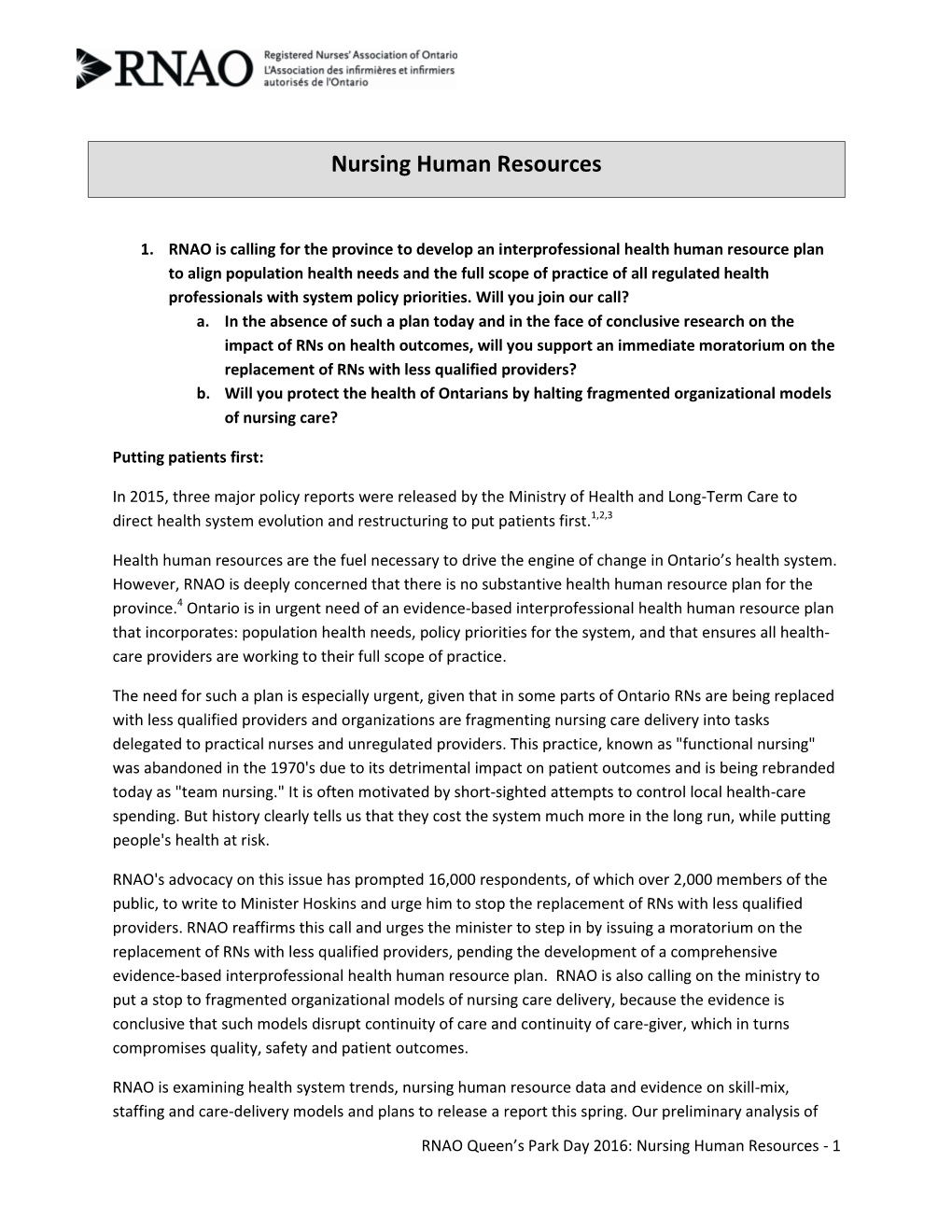 Nursing Human Resources