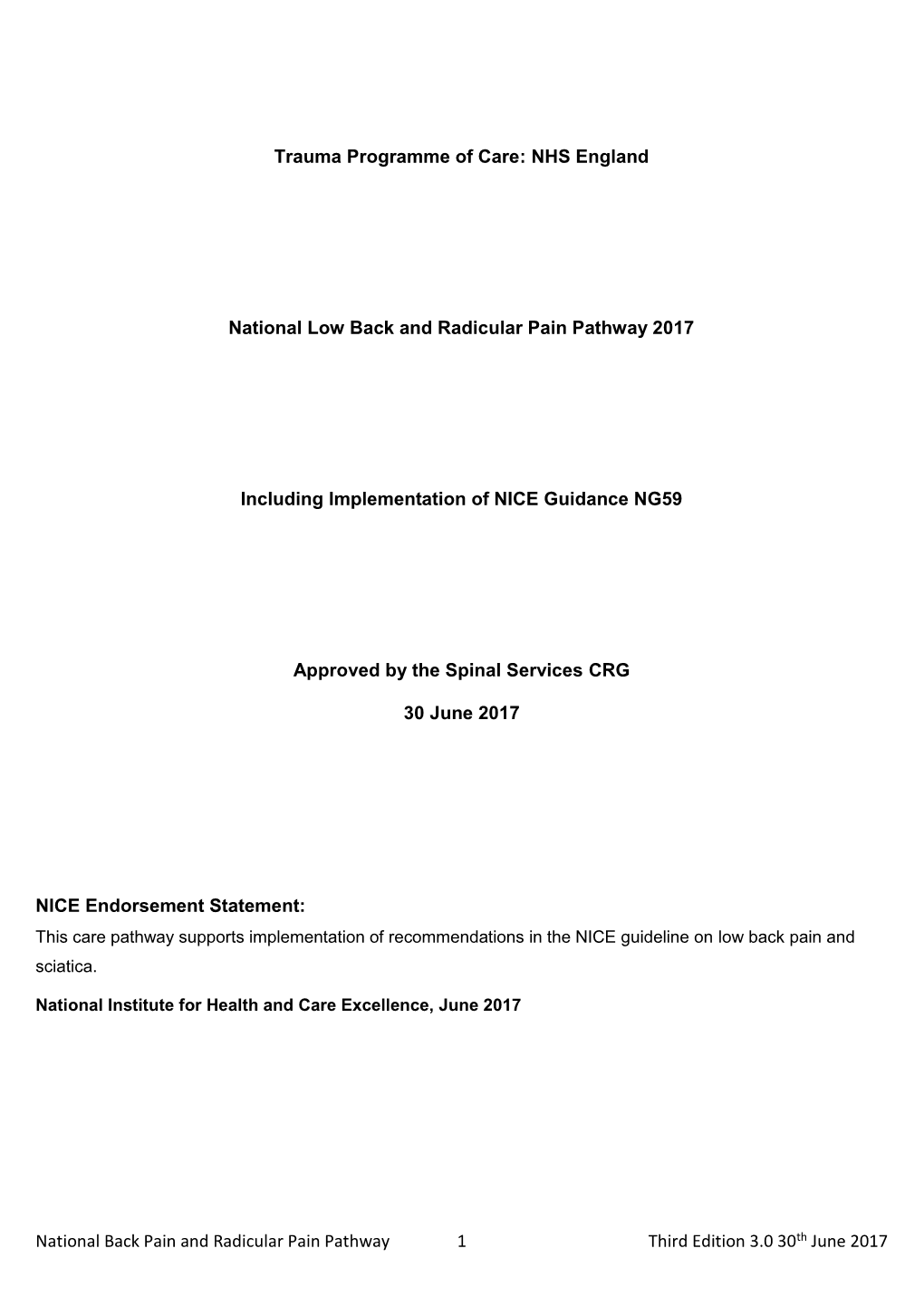 National Low Back and Radicular Pain Pathway 2017