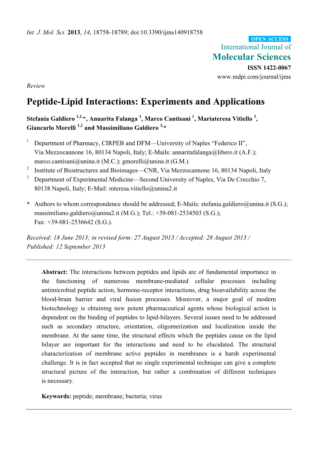 Peptide-Lipid Interactions: Experiments and Applications