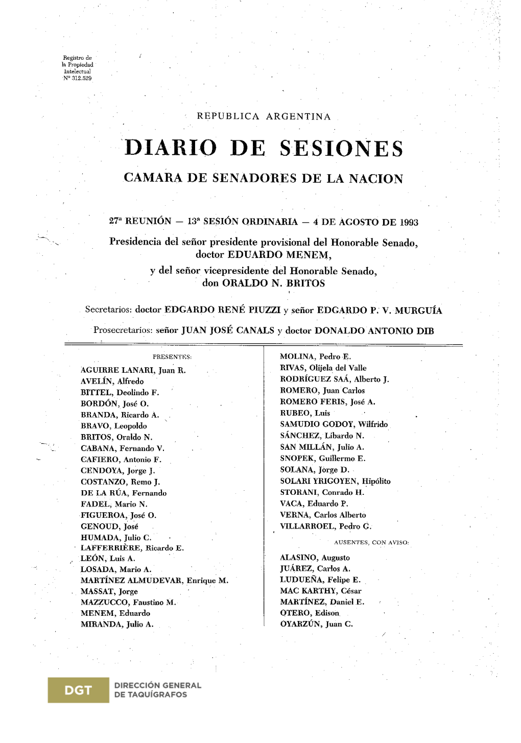 Diario De Sesiones Camara De Senadores De La Nacion