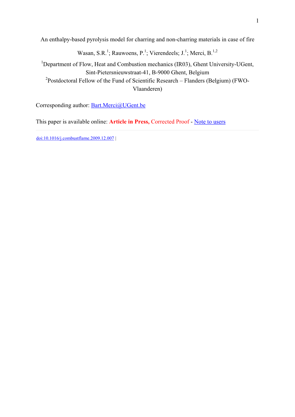 1 an Enthalpy-Based Pyrolysis Model for Charring and Non