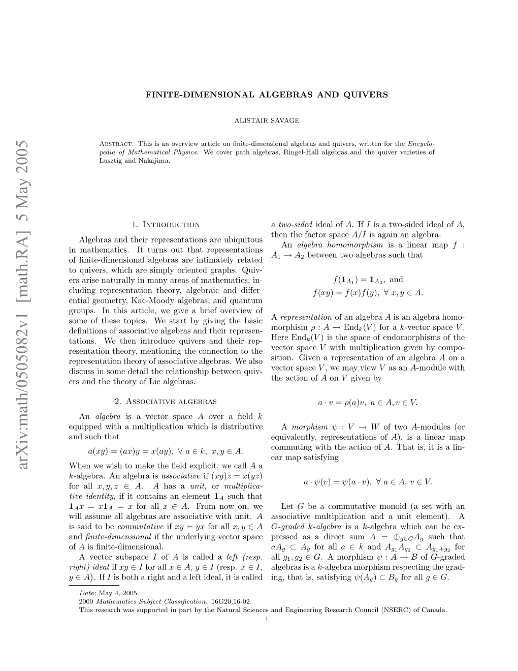 Finite-Dimensional Algebras and Quivers 3