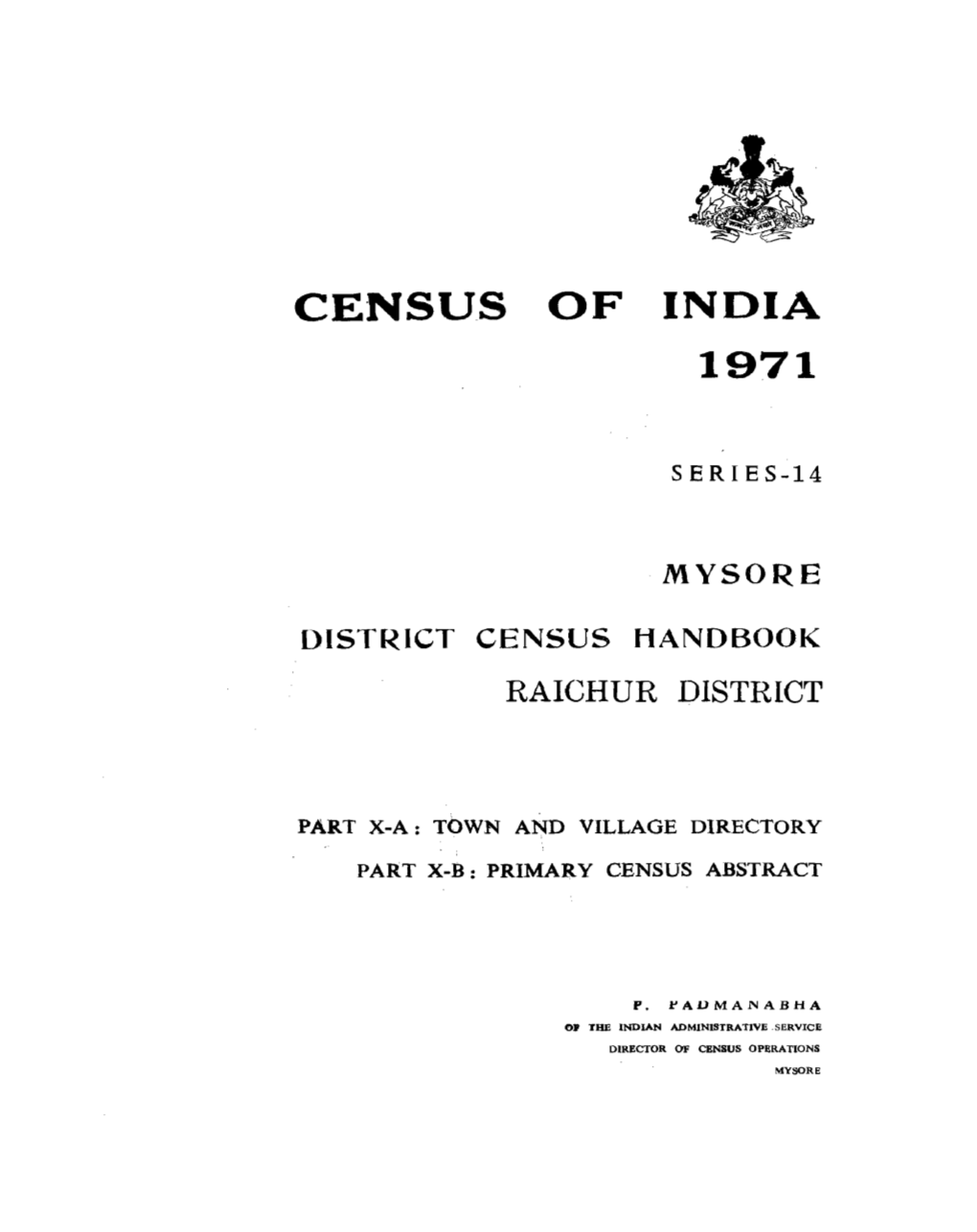 District Census Handbook, Bidar, Part X-A, B, Series-14