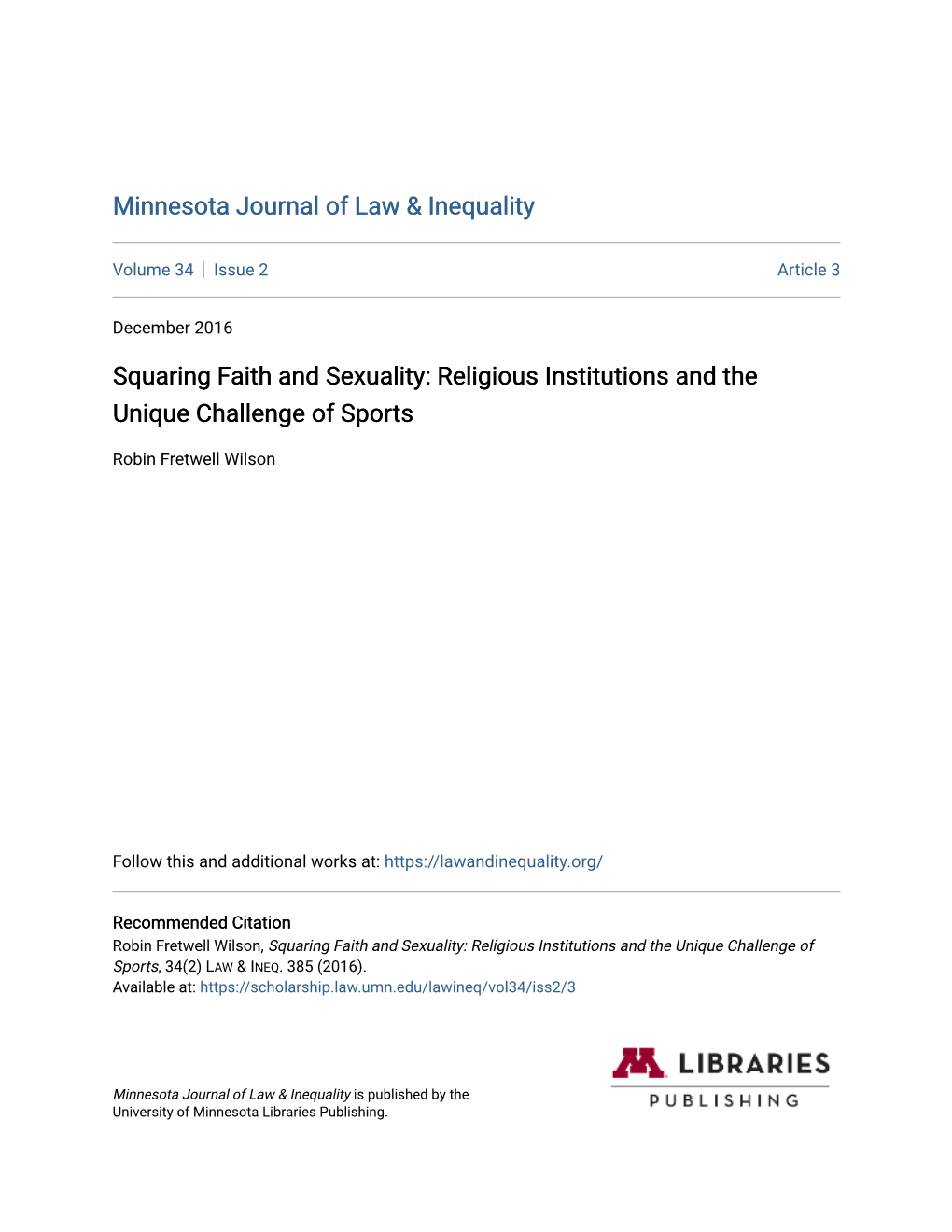 Squaring Faith and Sexuality: Religious Institutions and the Unique Challenge of Sports