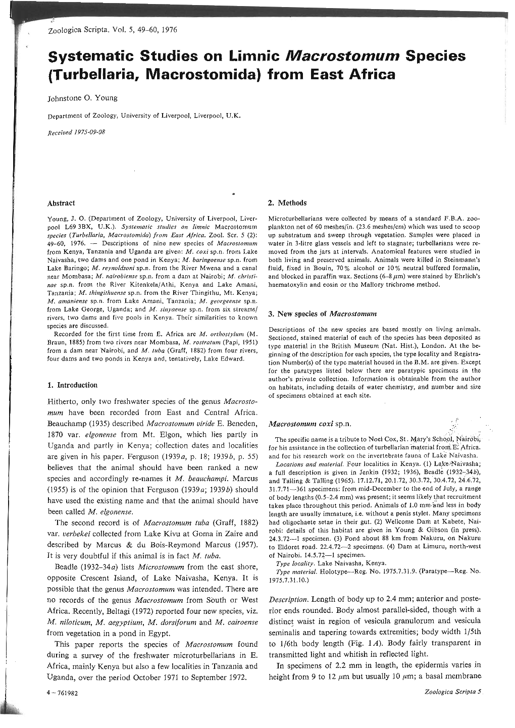 Systematic Studies on Limnic Macrostomum Species (Turbellaria, Macrostomida) from East Africa
