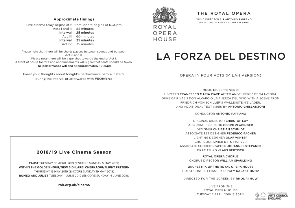 LA FORZA DEL DESTINO a Front of House Fanfare and Announcements Will Signal That Seats Should Be Taken