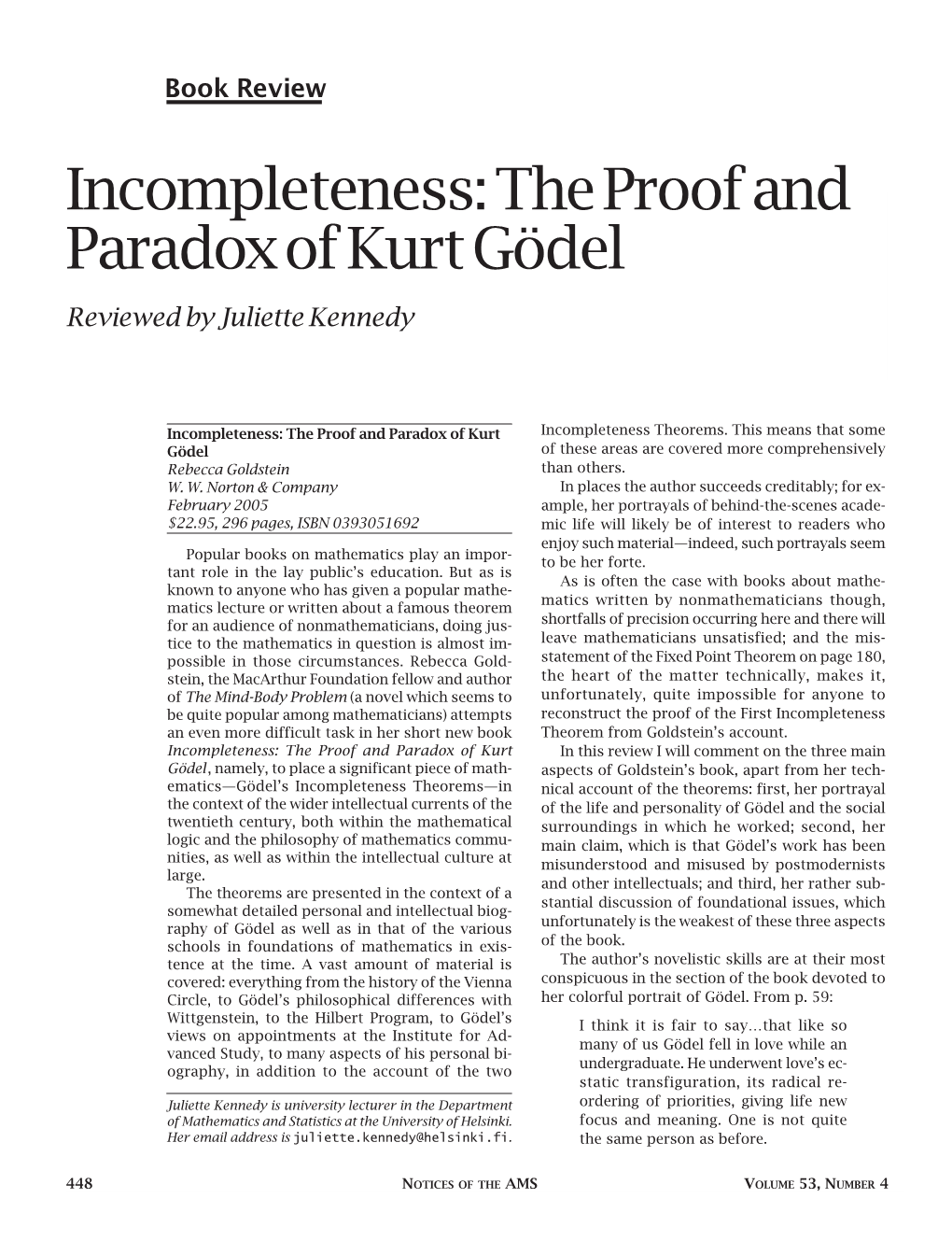 Incompleteness: the Proof and Paradox of Kurt Gödel