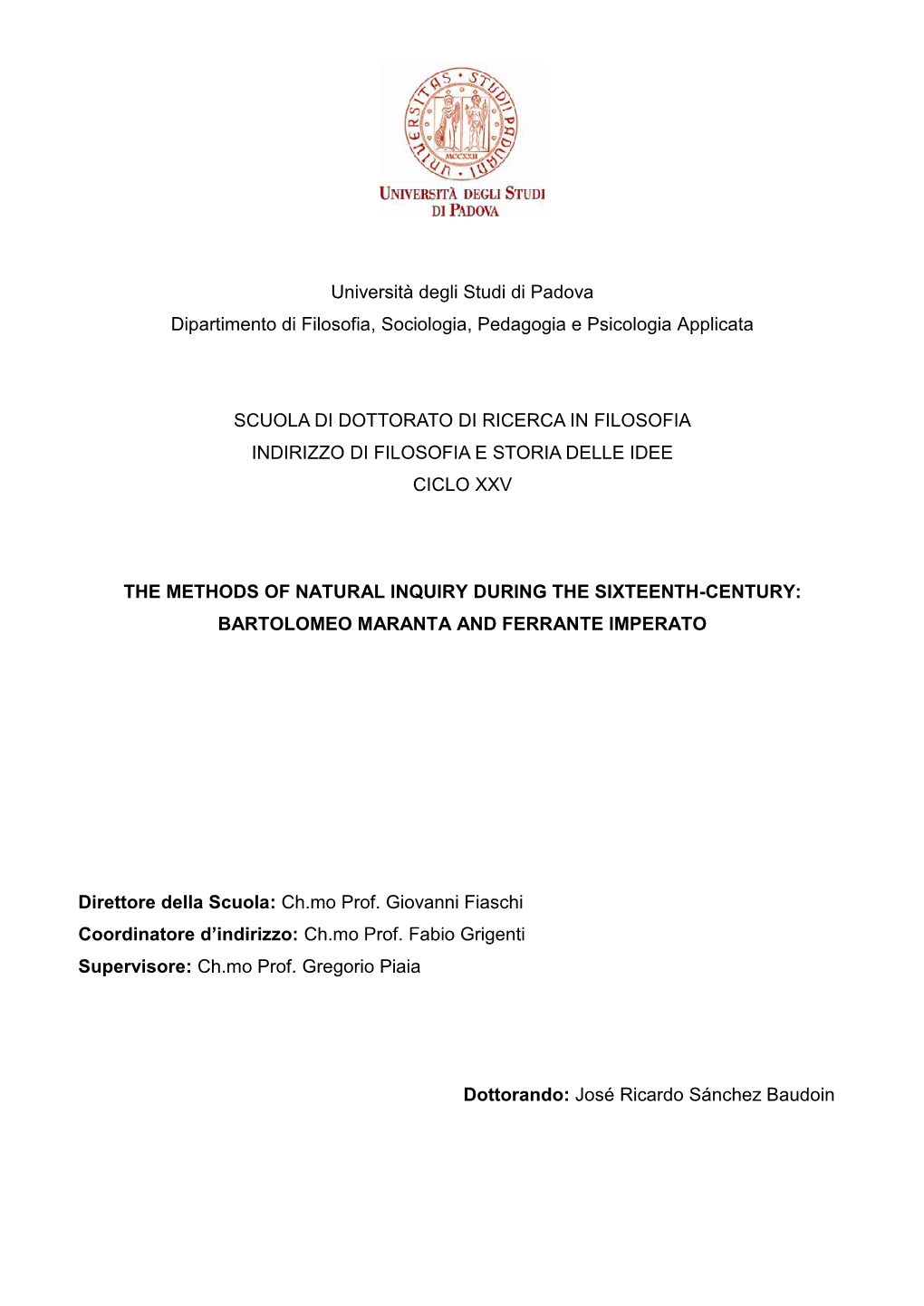 Università Degli Studi Di Padova Dipartimento Di Filosofia, Sociologia, Pedagogia E Psicologia Applicata