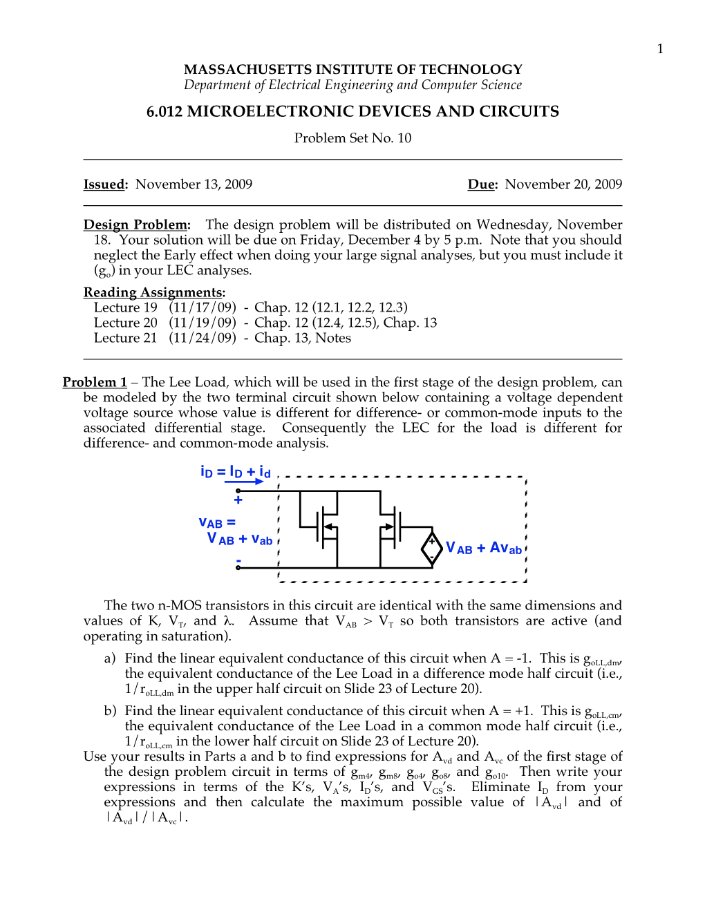 6.012 Microelectronic Devices and Circuits, Problem Set 10