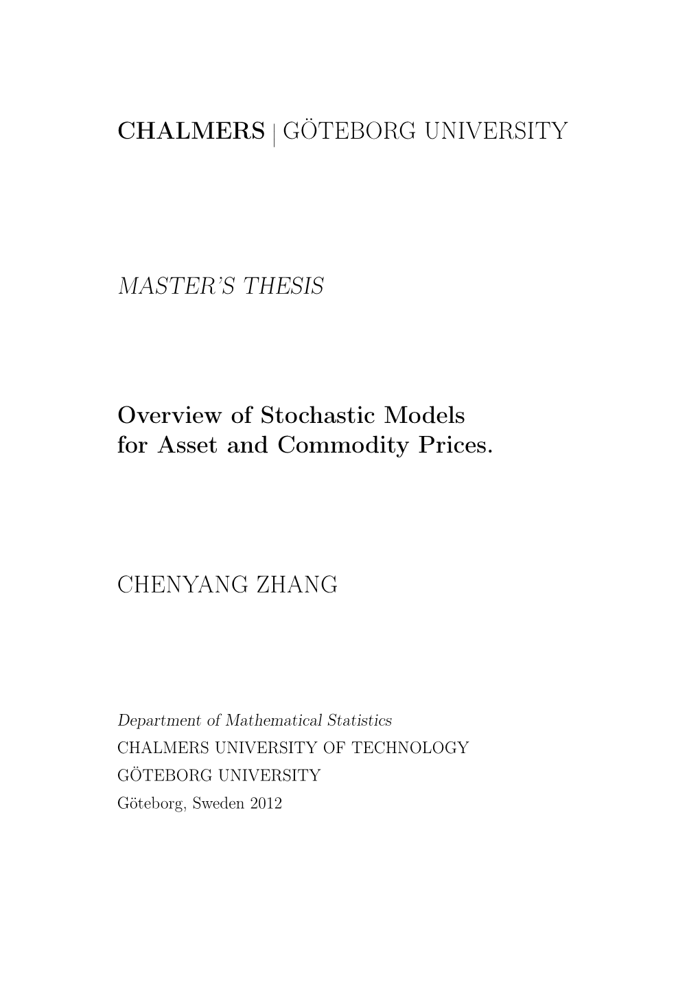 Chalmers ∣ Göteborg University Master's Thesis