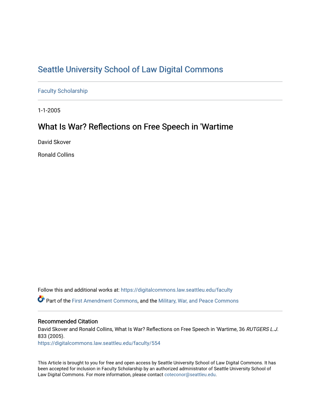 What Is War? Reflections on Free Speech in 'Wartime
