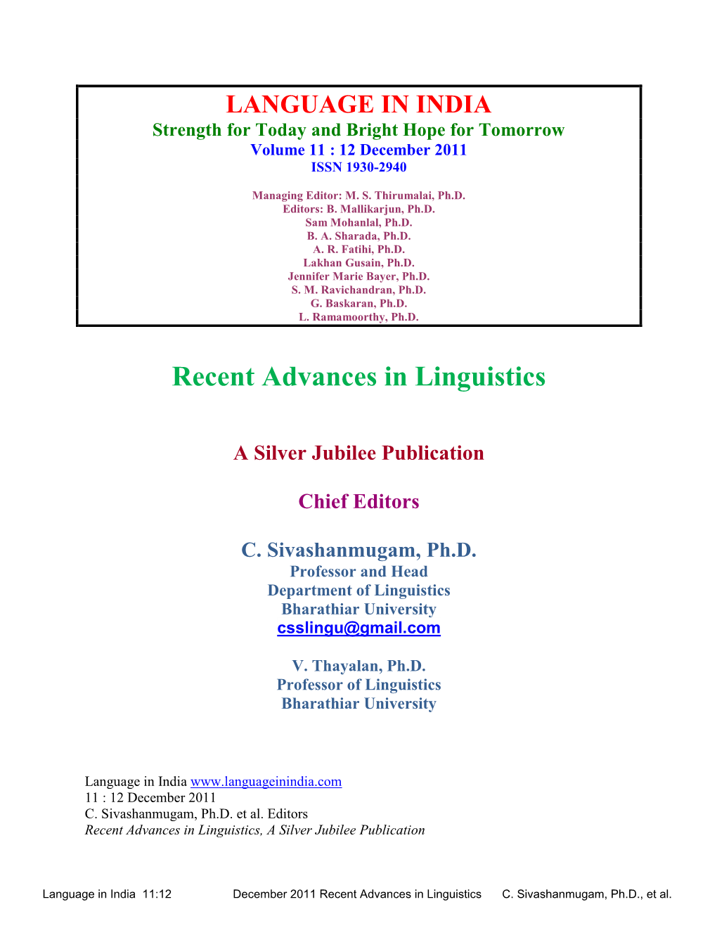 Recent Advances in Linguistics