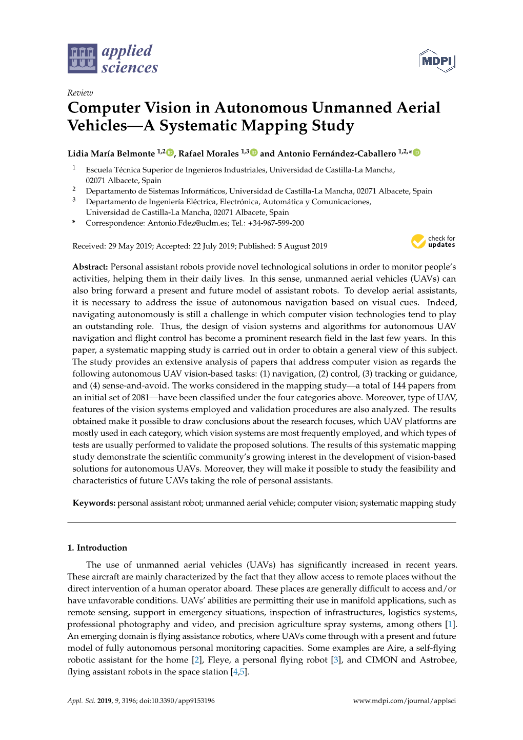 Computer Vision in Autonomous Unmanned Aerial Vehicles—A Systematic Mapping Study