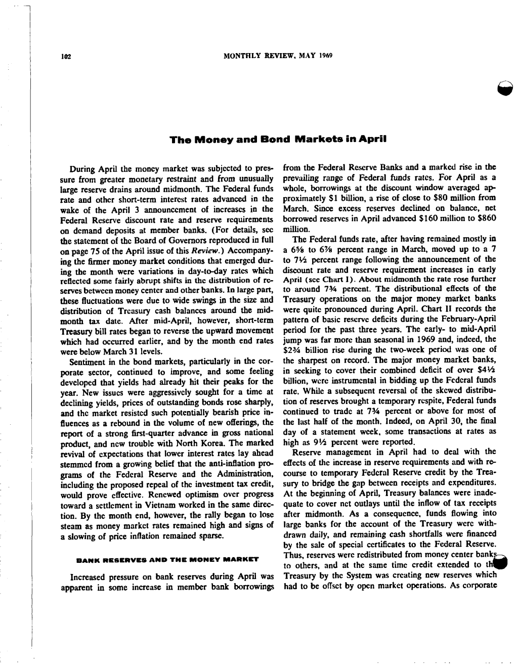 The Money and Bond Markets in April 1969