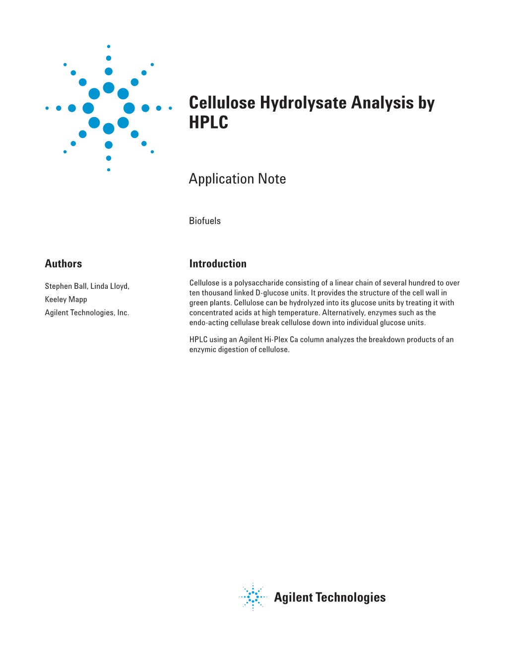 Cellulose Hydrolysate Analysis by HPLC