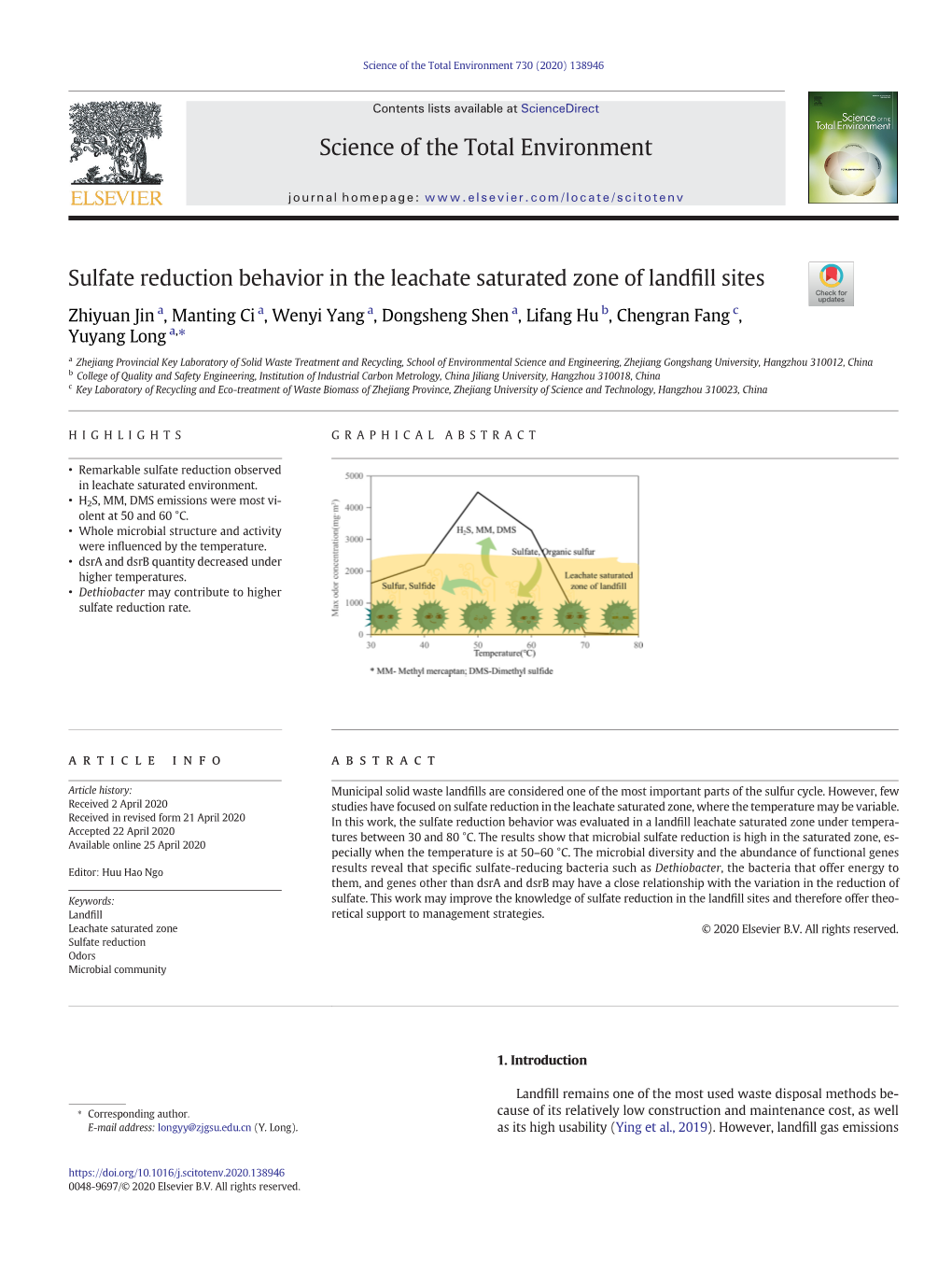 Sulfate Reduction Behavior in the Leachate Saturated Zone of Landfill