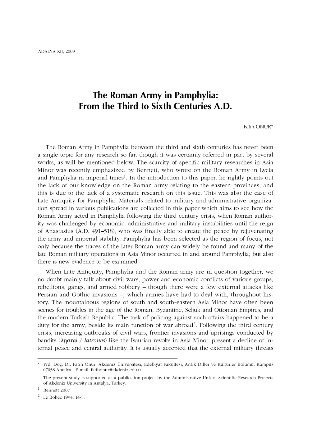 The Roman Army in Pamphylia: from the Third to Sixth Centuries A.D