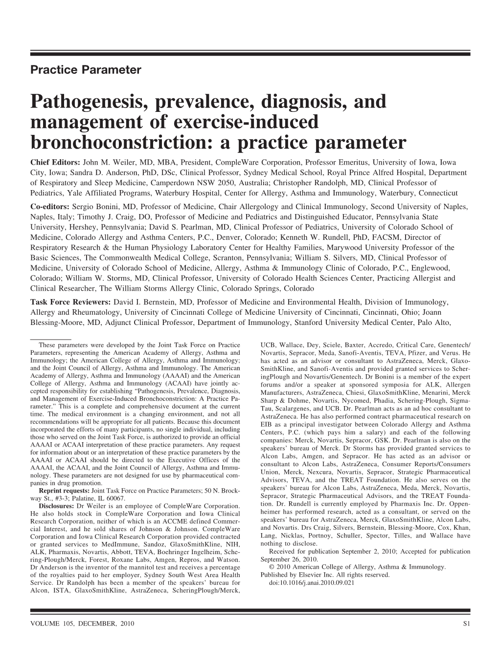 Exercise-Induced Bronchoconstriction: a Practice Parameter Chief Editors: John M