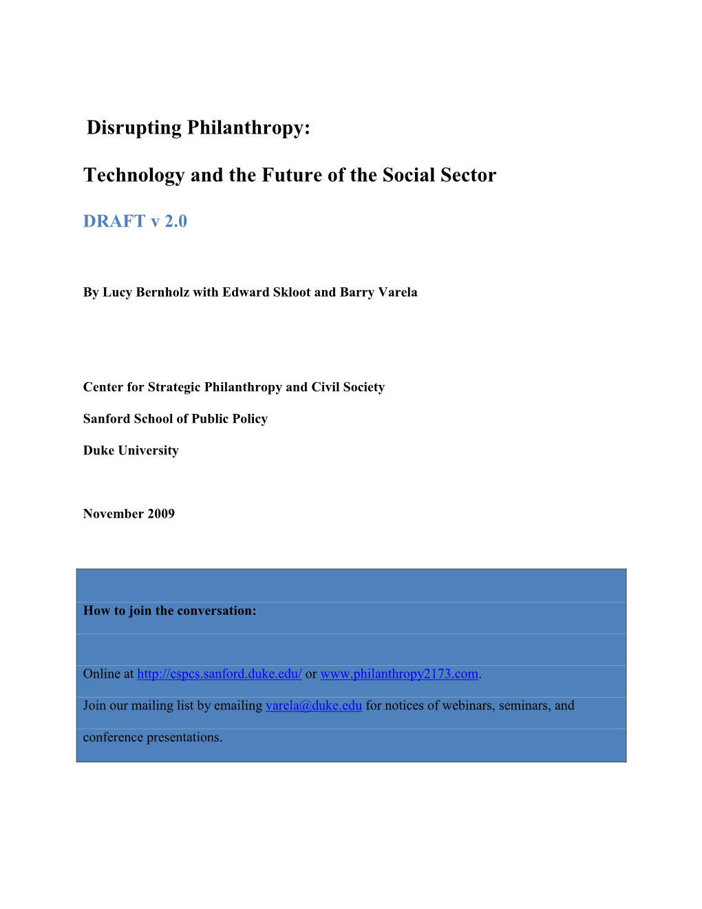 Disrupting Philanthropy: Technology and the Future of the Social Sector