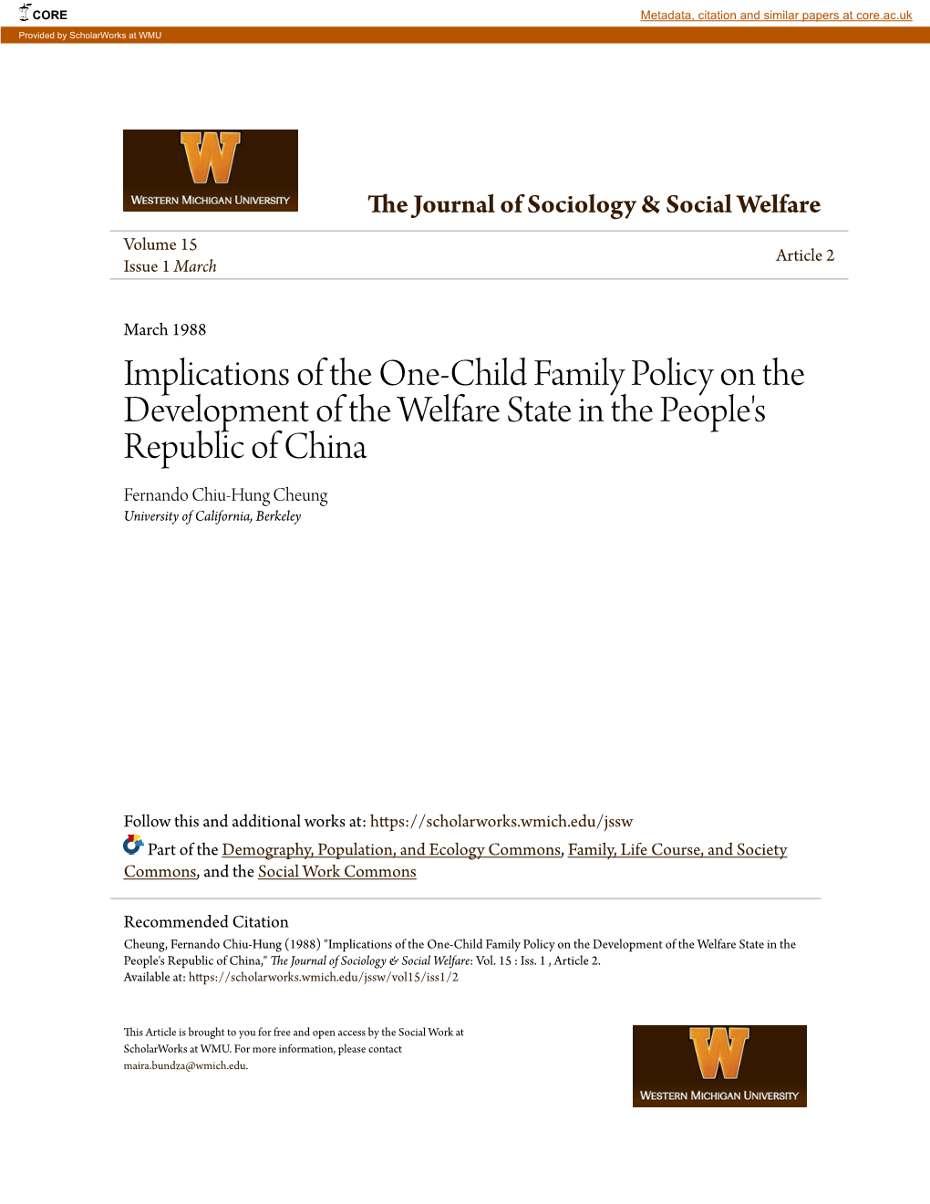 Implications of the One-Child Family Policy on the Development of The