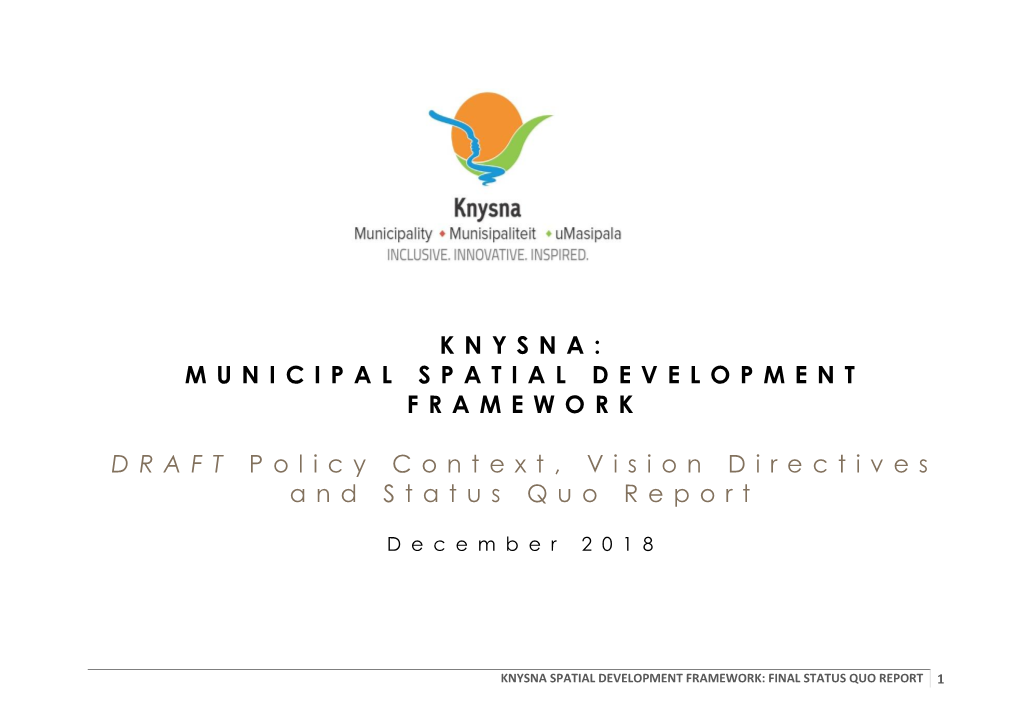 Knysna Spatial Development Framework: Final Status Quo Report 1