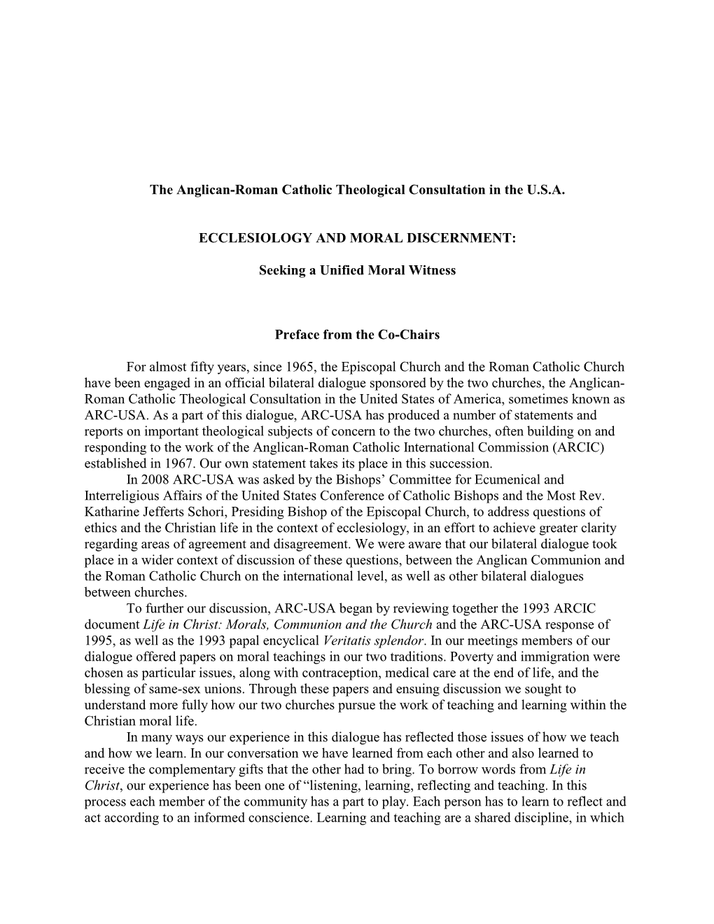 The Anglican-Roman Catholic Theological Consultation in the U.S.A