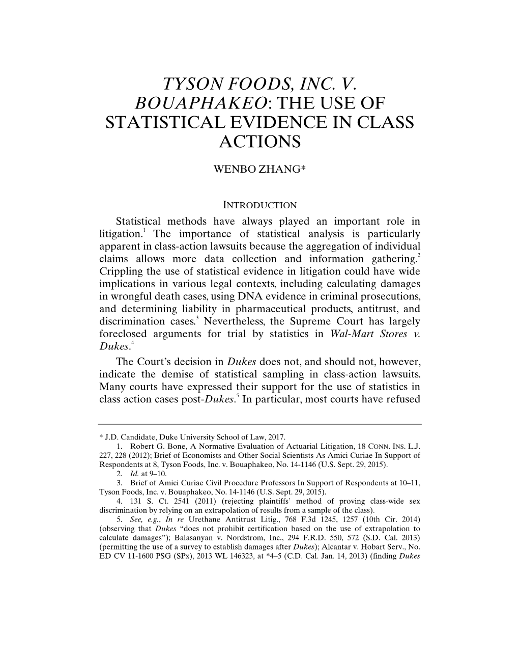 Tyson Foods, Inc. V. Bouaphakeo: the Use of Statistical Evidence in Class Actions