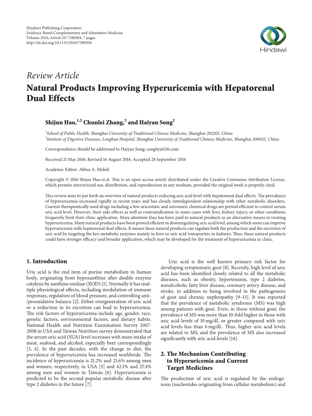 Natural Products Improving Hyperuricemia with Hepatorenal Dual Effects