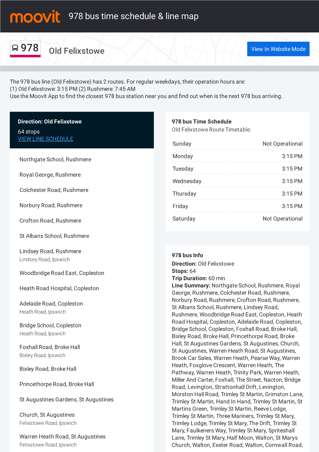 978 Bus Time Schedule & Line Route