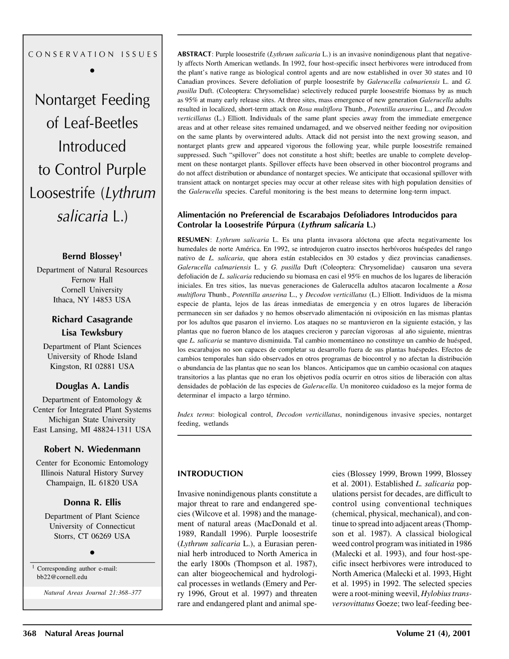 Nontarget Feeding of Leaf-Beetles Introduced to Control Purple