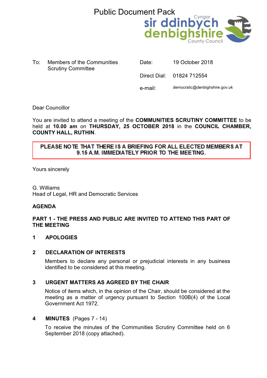 (Public Pack)Agenda Document for Communities Scrutiny Committee, 25/10/2018 10:00