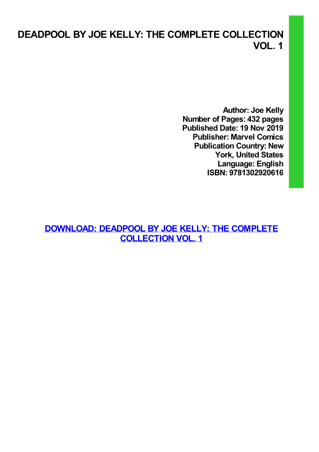 {Download PDF} Deadpool by Joe Kelly: the Complete