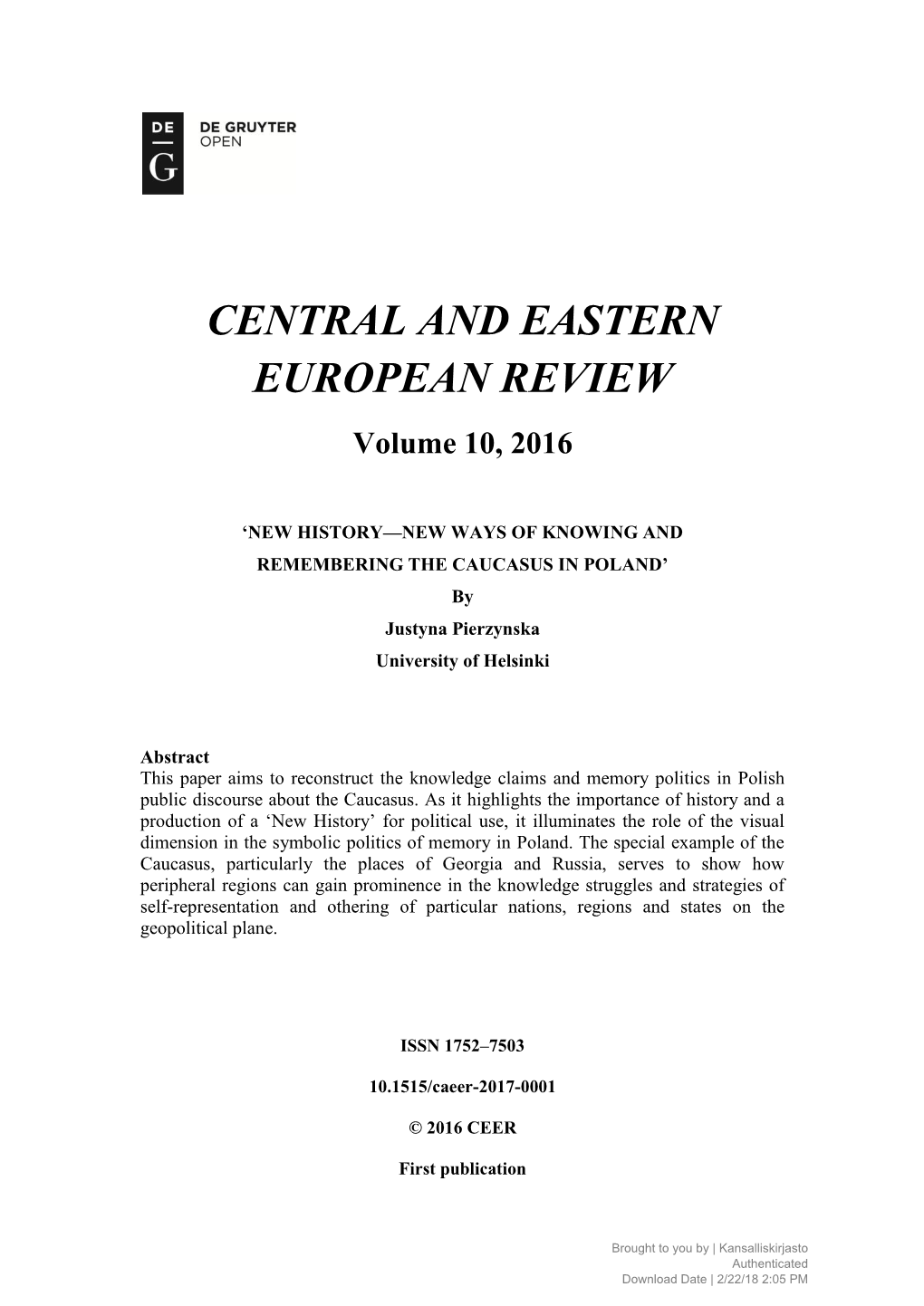 CENTRAL and EASTERN EUROPEAN REVIEW Volume 10, 2016