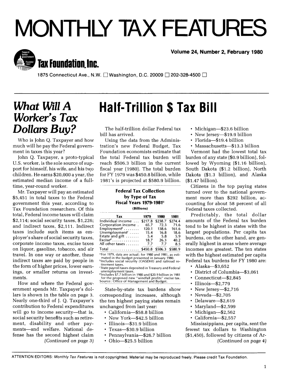 Tax Features Volume 24 Number 2 February 1980