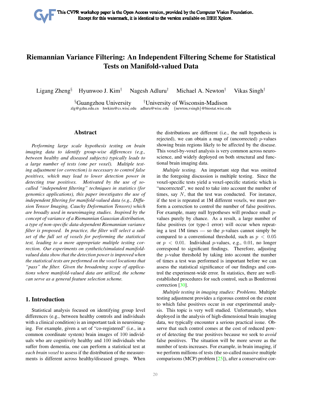 Riemannian Variance Filtering: an Independent Filtering Scheme for Statistical Tests on Manifold-Valued Data