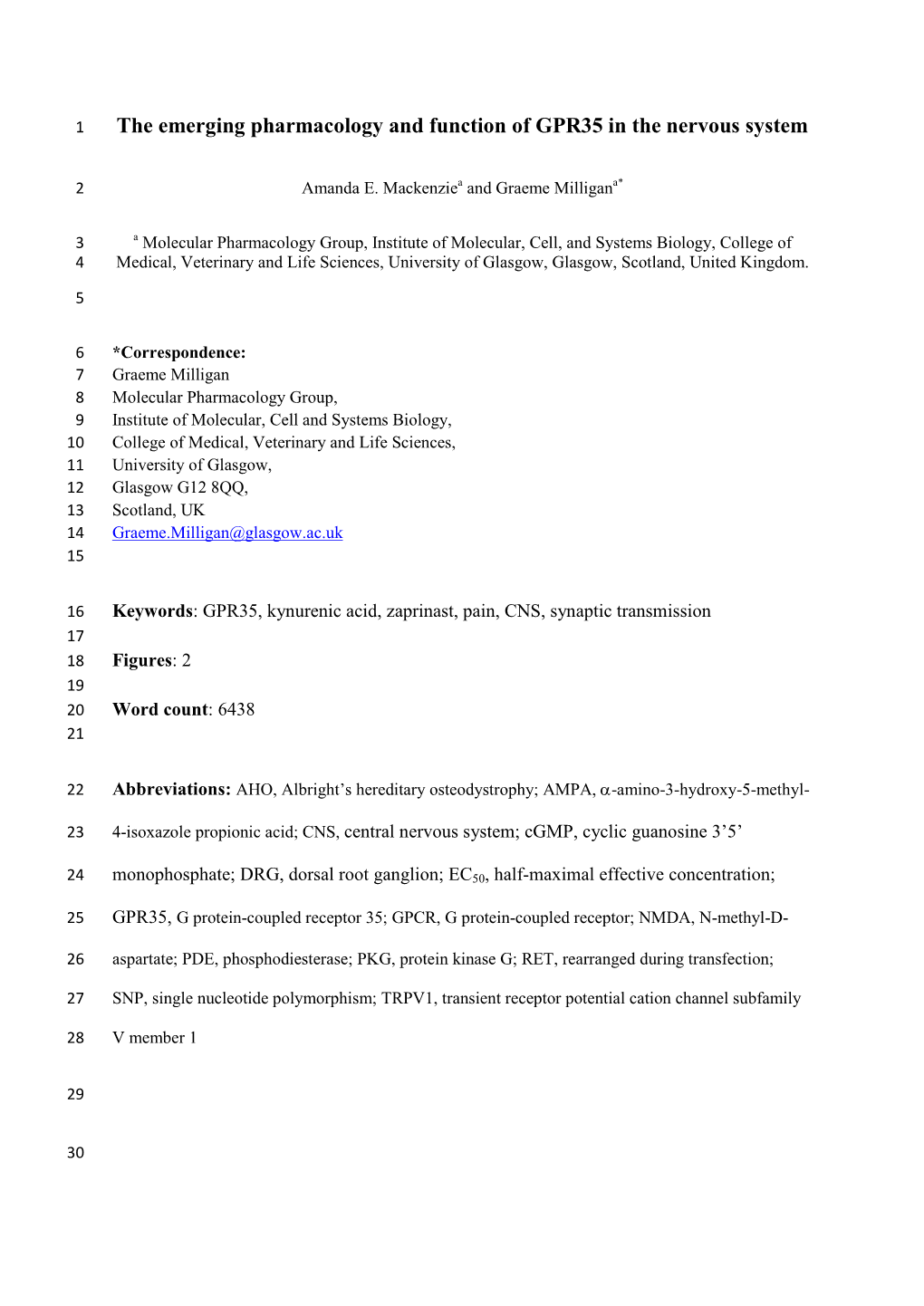 The Emerging Pharmacology and Function of GPR35 in the Nervous System