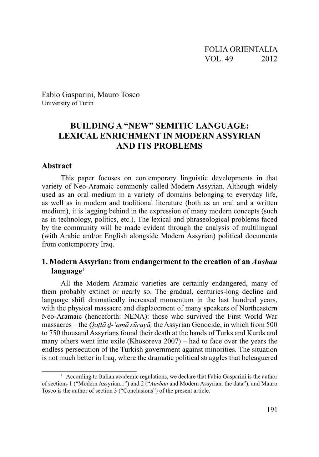 Building a ³New´ Semitic Language: Lexical