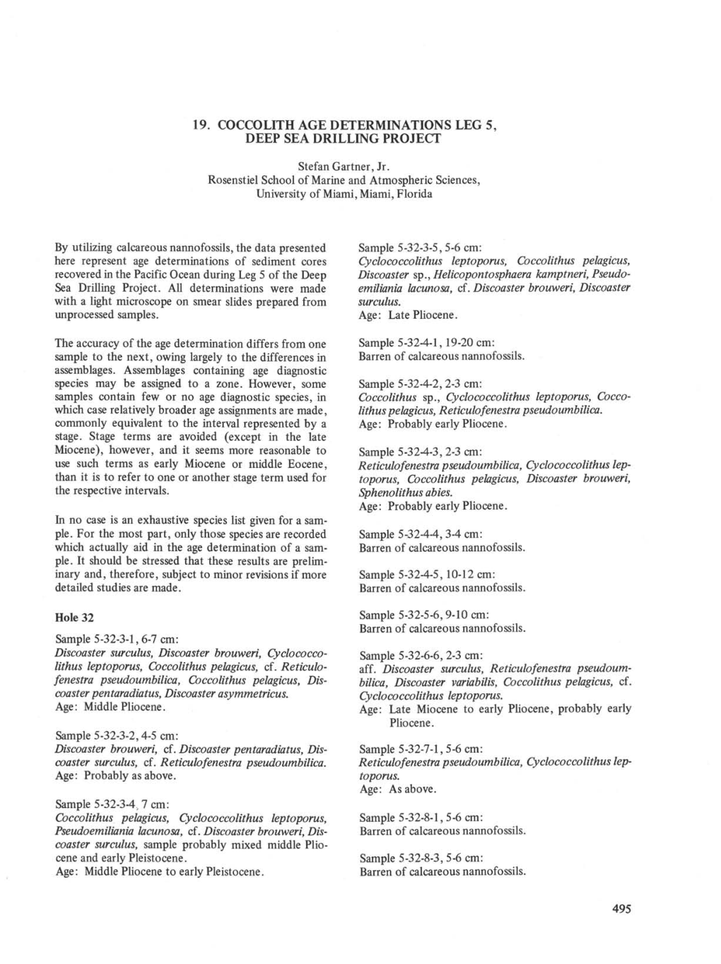 19. Coccolith Age Determinations Leg 5, Deep Sea Drilling Project