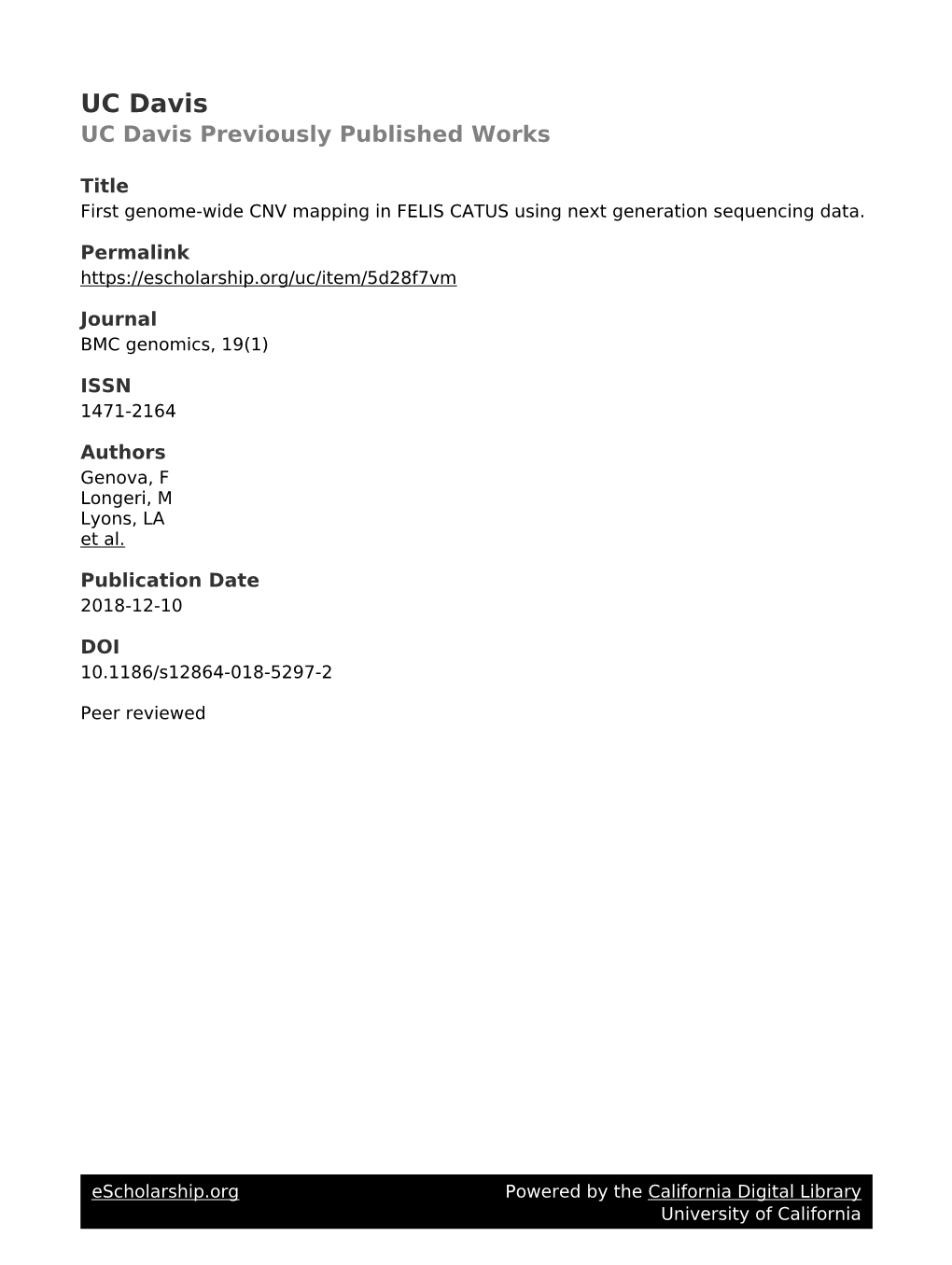 First Genome-Wide CNV Mapping in FELIS CATUS Using Next Generation Sequencing Data