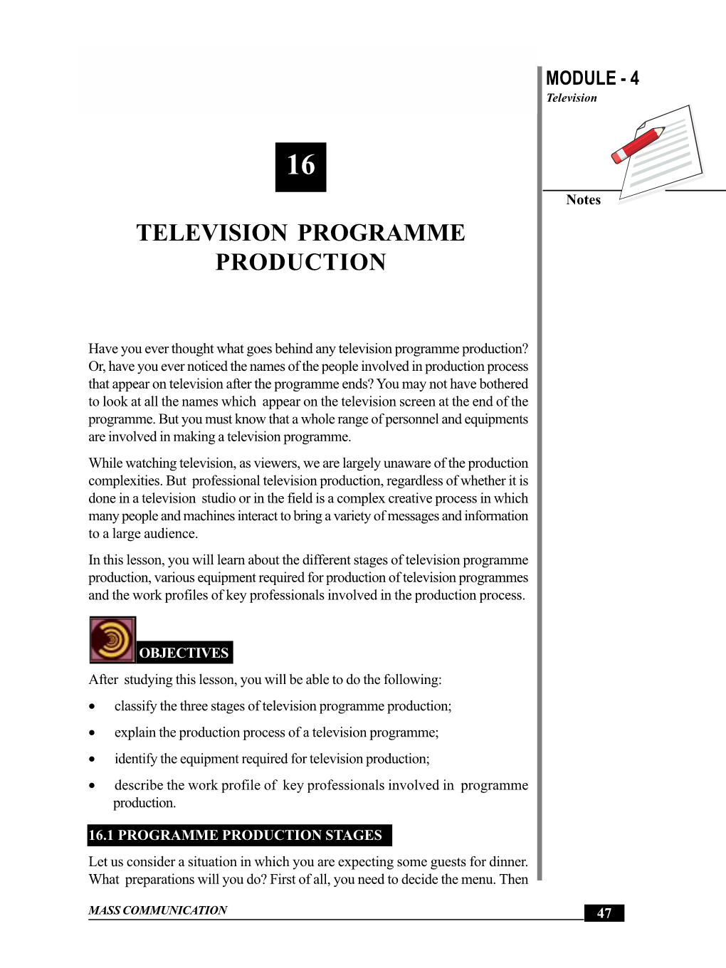 Television Programme Production MODULE - 4 Television