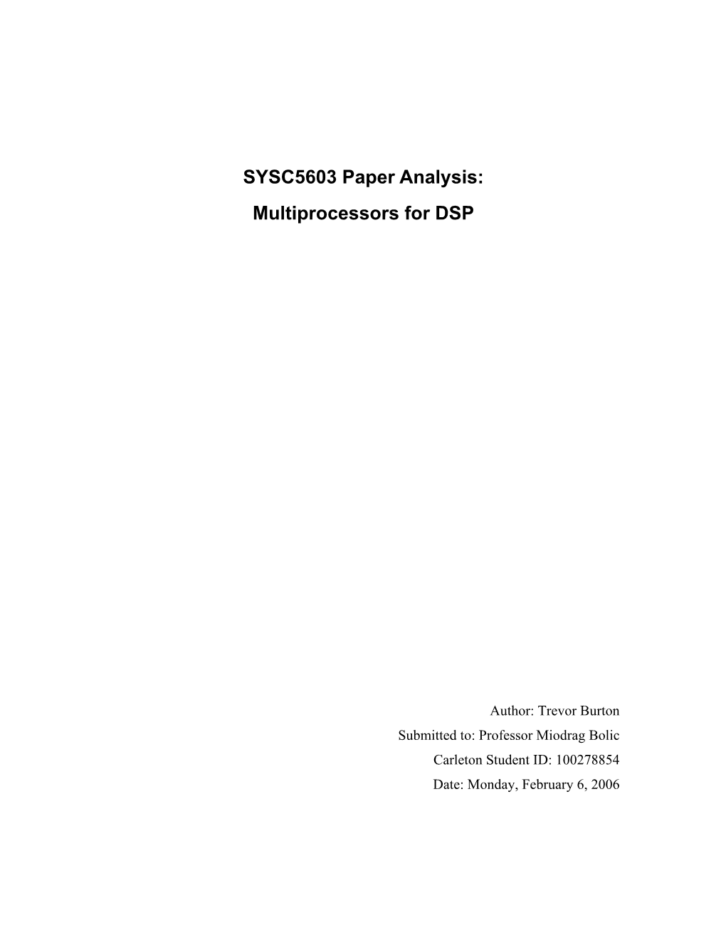 SYSC5603 Paper Analysis: Multiprocessors for DSP