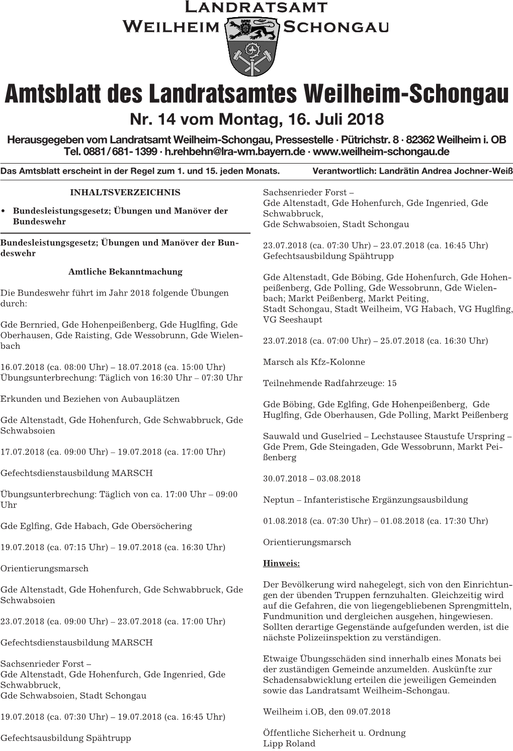 Amtsblatt Des Landratsamtes Weilheim-Schongau Nr