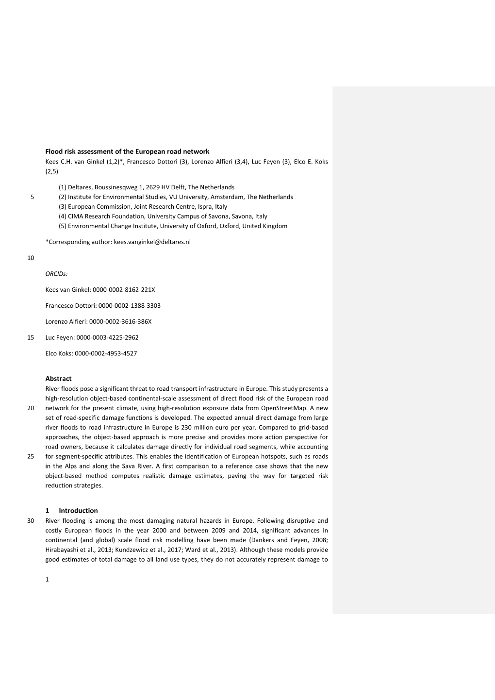 Flood Risk Assessment of the European Road Network Kees C.H