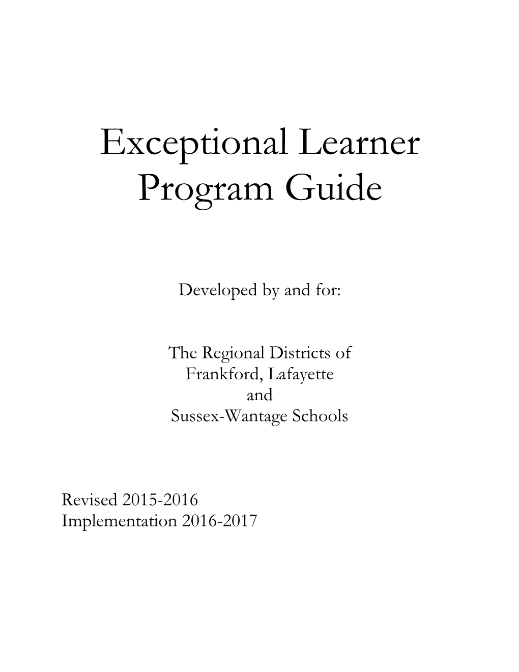 Exceptional Learner Program Guide